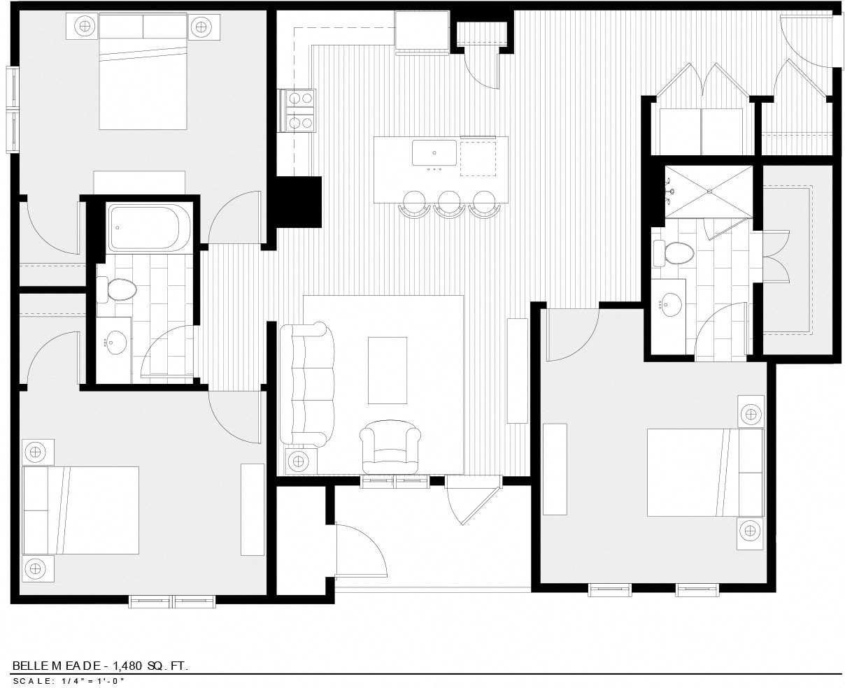 Floor plan for 3 beds, 2 baths, 1480 sqft